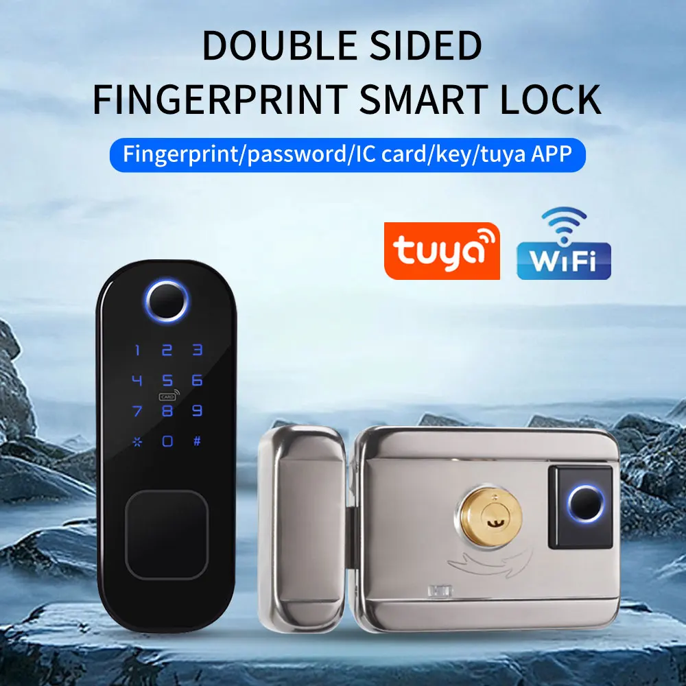 Tuya Fingerprint Door Lock Waterproof Outdoor Gate Smart Life Wifi Passcode IC Card Keyless Enter Electronic Lock with Metal Key