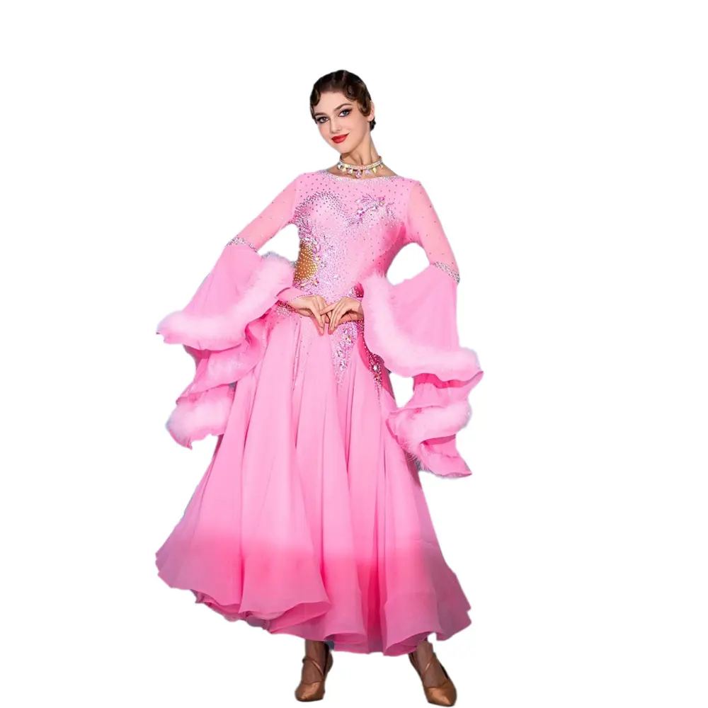 Latin Dance Diamond Female Adult Children High end Customized Heavy Industry Modern Fluffy Waltz Performance High Flash Dress
