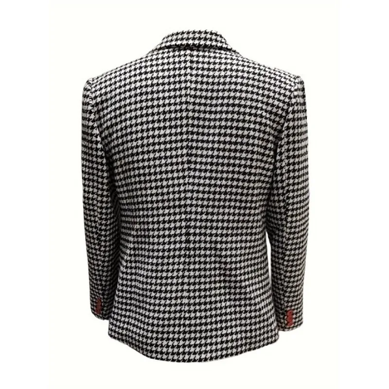 Blazer con patrón de pata de gallo para hombre, chaqueta de traje elegante con bolsillos, cuello de solapa de una sola botonadura, para oficina y