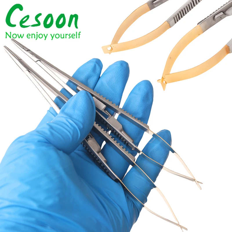 1 szt. Implant dentystyczny Castroviejo uchwyty na igły 14cm 16cm ortodontyczne proste/zakrzywione głowice narzędzia stomatologiczne szczypce chirurgiczne kleszcze — zdjęcie 7