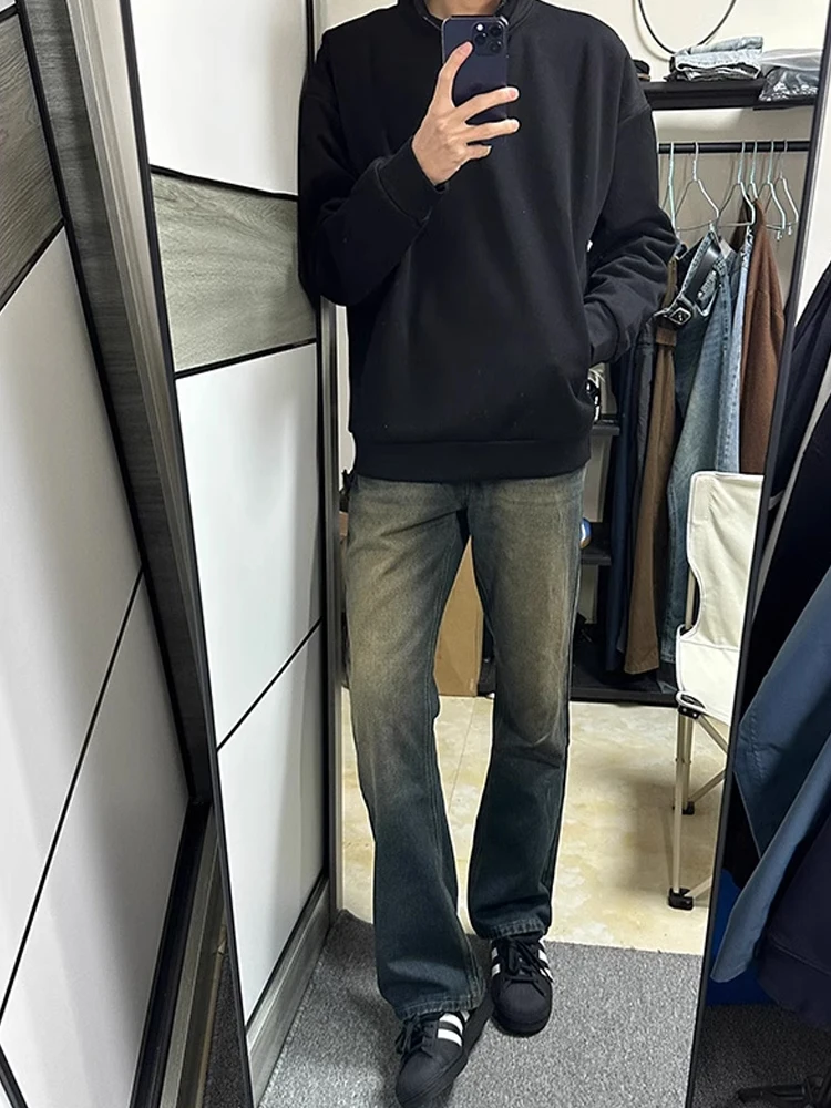 

American Sle Retro Blue Jeans Men's Autumn Winter High Street Micro Flared Slim Straight Clean Fit Pants Youth Faion