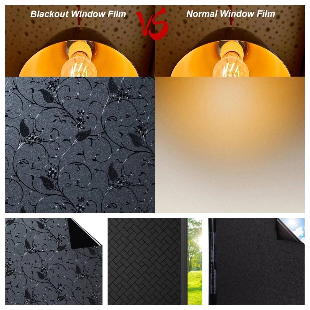 

Wide 75/90 Cm Matte Blackout Window Film Privacy Removable Non Adhesive Static Cling Window Stickers for Light Blocking Frosted