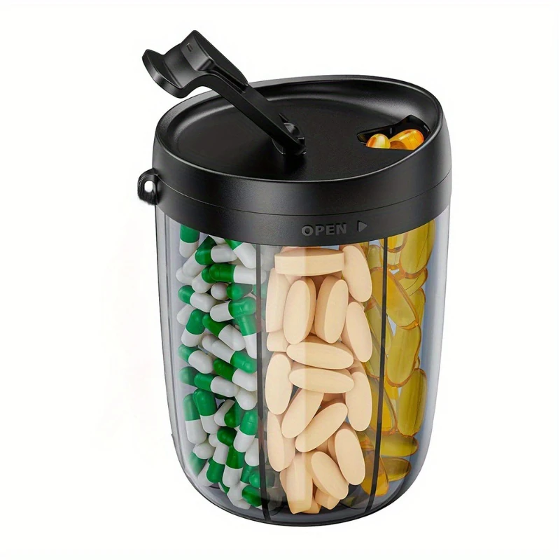 

Large Pill Organizer 6-Compartment, Moisture-Proof BPA-Free, Anti-Mixing Wide Opening. Portable Travel Pill Case with 20 Labels.