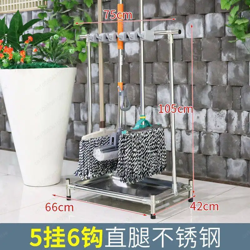 

Stainless Steel Mobile Mop Rack 5-6 Hooks No Punch