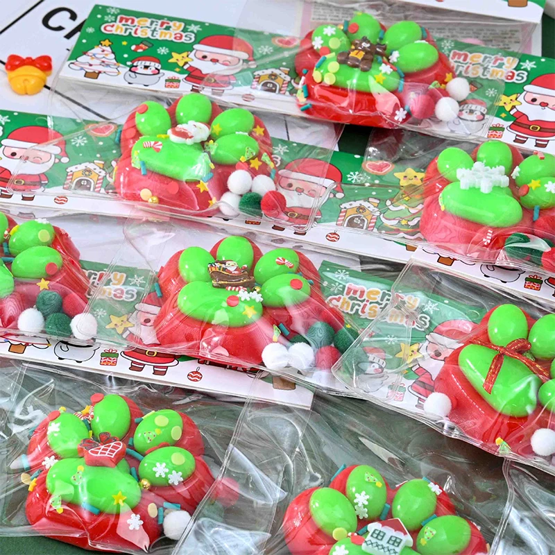 Red Green Christmas Series Soft Sticky Stress Relief Relax Toys Squeeze Christmas Cat Paw Toys Decompressing Cat Paw Toy Gift