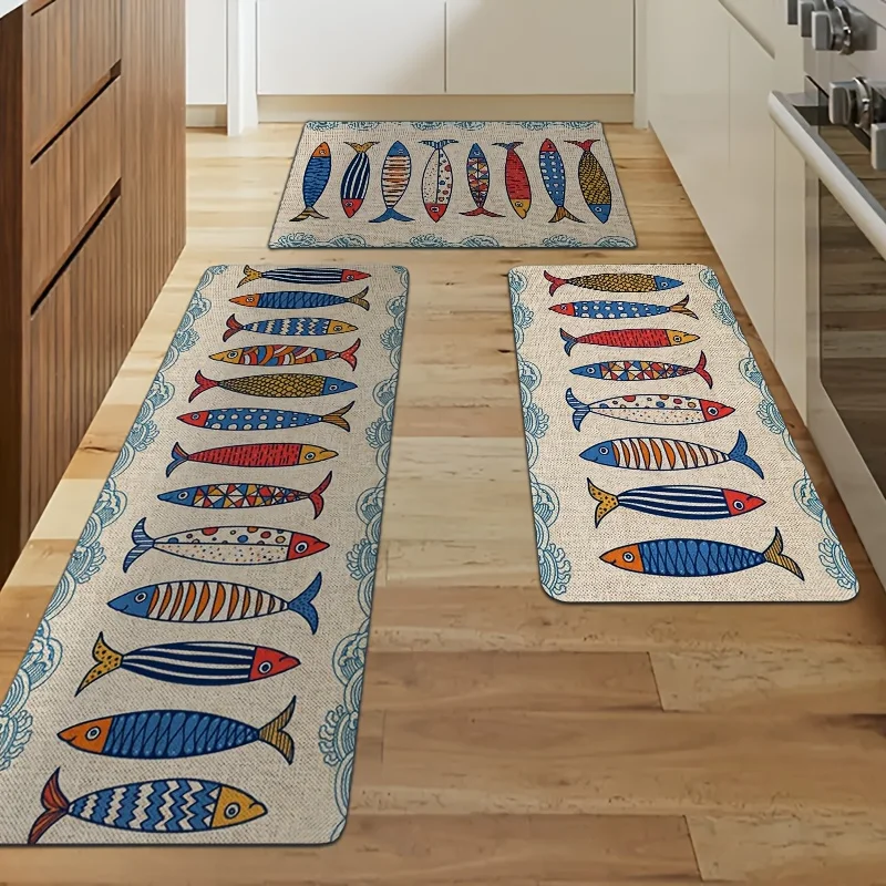 Cute Fish Pattern Carpet Mat Rug Soft Non Slip Kitchen Living Room Bedroom Home Decoration Waterproof Aquatic Durable