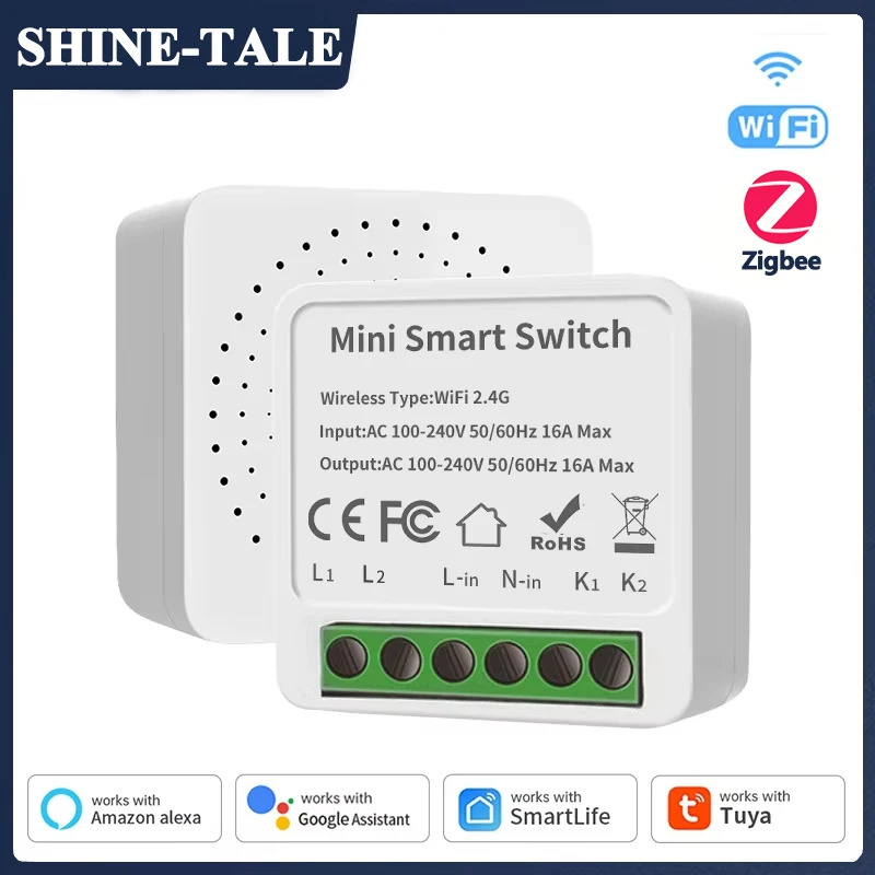 Tuya Zigbee/Wifi MINI Smart Switch مع مراقبة الطاقة، مفتاح إضاءة لاسلكي للتحكم في اتجاهين، أتمتة ذكية عبر Alexa Google