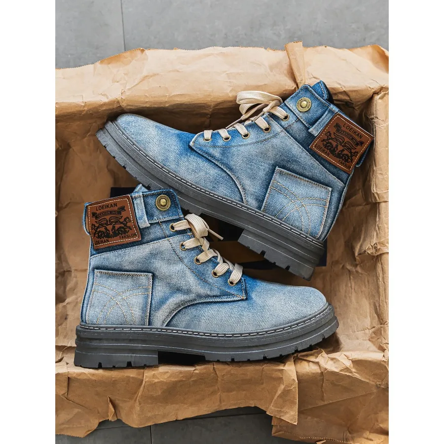 

Men's high top denim boots, casual sports shoes, trendy and fashionable men's boots boots men moto shoes platform boots shoes