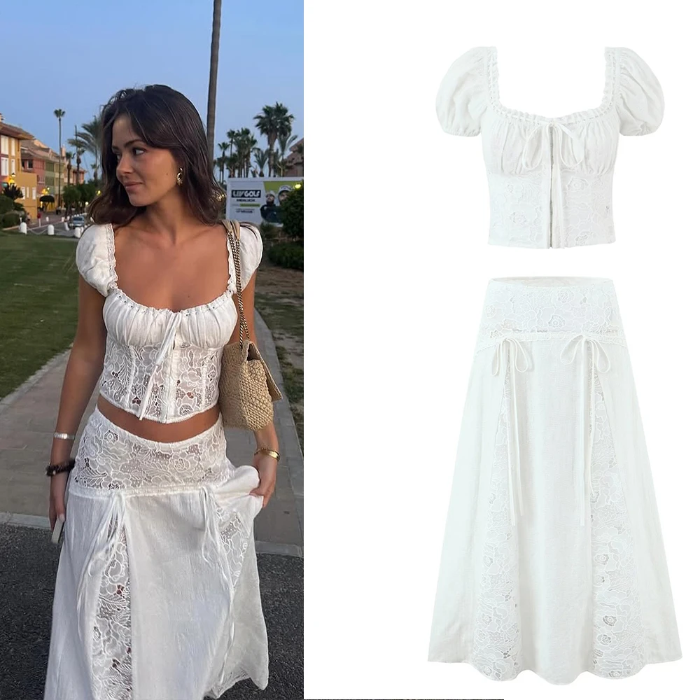 Mingmingxi Nieuwe Matchende Sets Elegante Off-Shoulder Cropped Top en Uitlopende Rok Sexy Outfits Tweedelige Set Dames 2025