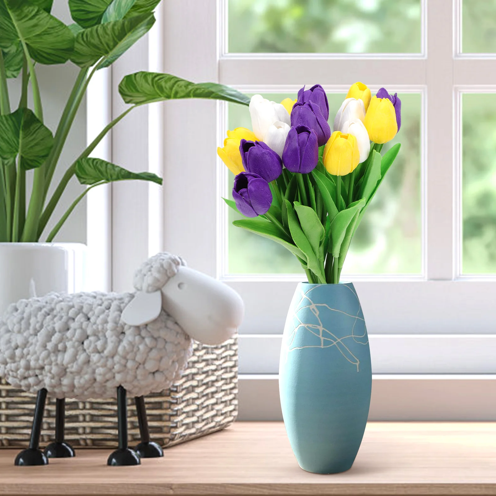 

Artificial Flowers Indoor Decorative BouquetPU Material Fake Tulip Arrangement Realistic Shape Natural Color Transition Clear