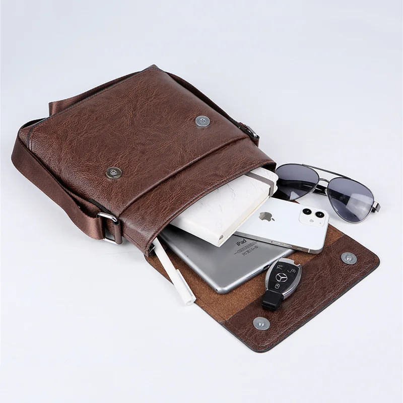 Men'S Fashion Shoulder Bag Crossbody Bag Tide Gift For Husband Leisure Simple Retro With Flap Leather Waterproof Men'S Bag image 4