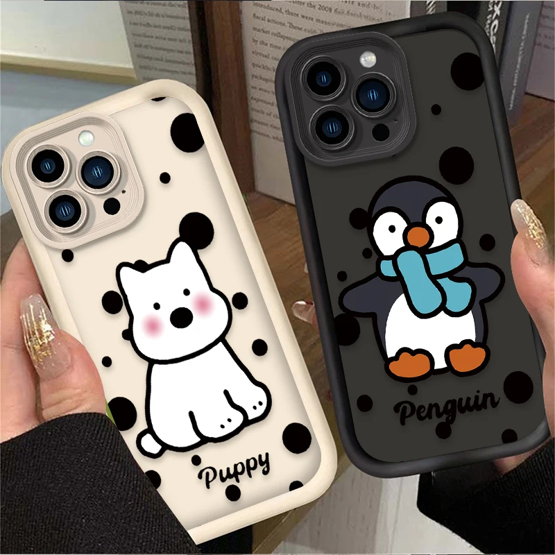 Penguin Little Dog Case For iPhone 16 15 14 13 12 11 Pro Max X XS X S Max XR SE 2020 7 8 Plus Shockproof Soft Silicone Cover