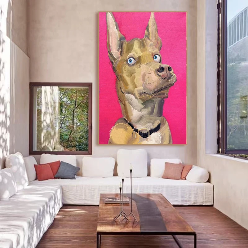 Can Customize the Living Room Background Wall Decoration Painting Animal Proud Dog Pure Hand-painted Canvas Hanging Painting