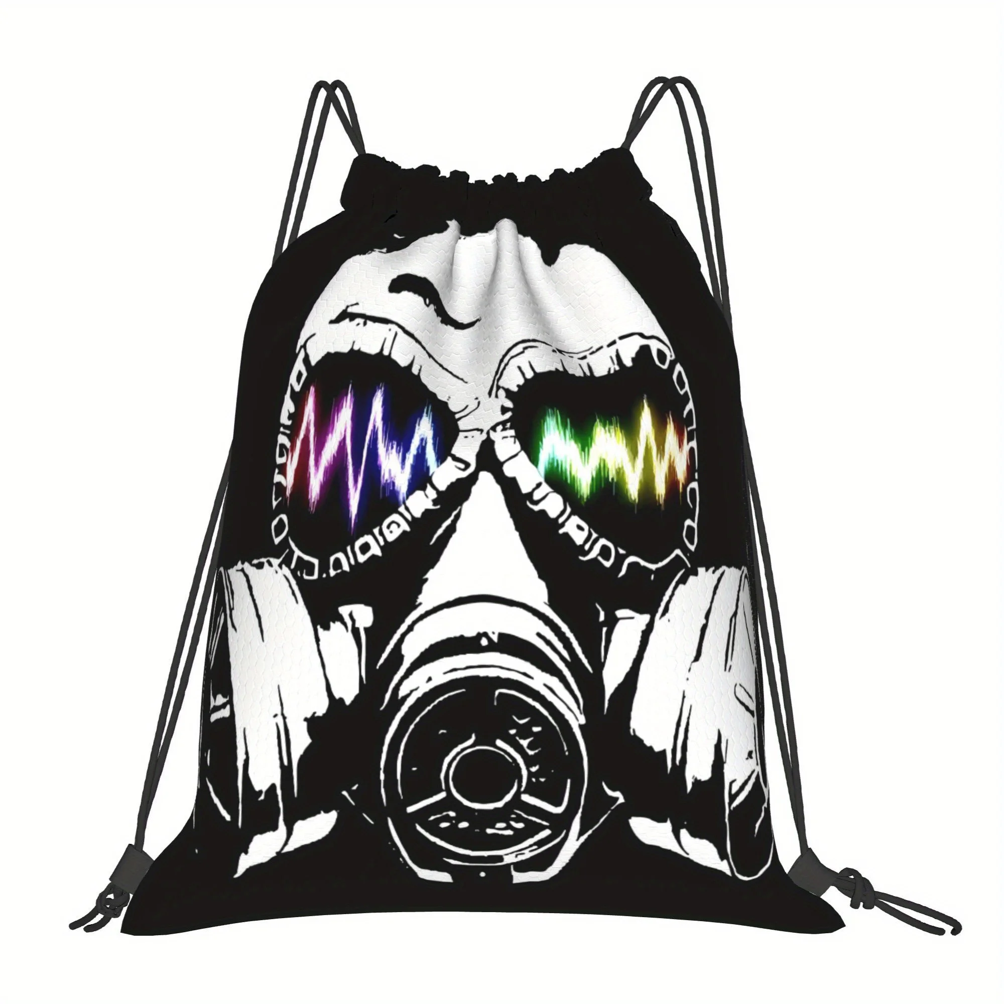 Gas Mask Pattern Drawstring Backpack, Sturdy Drawstring Closure, Multi-Functional Storage Bag