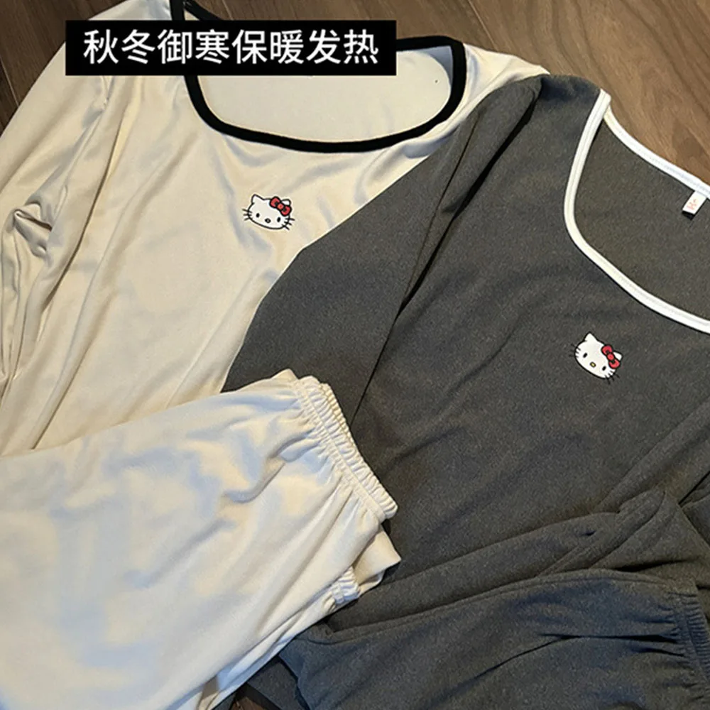 

Хлопковая футболка с длинными рукавами с героями мультфильмов «Hello Kitty Sanrio», рубашка для отдыха с вышивкой, милые свободные утепленные топы для девочек-студентов