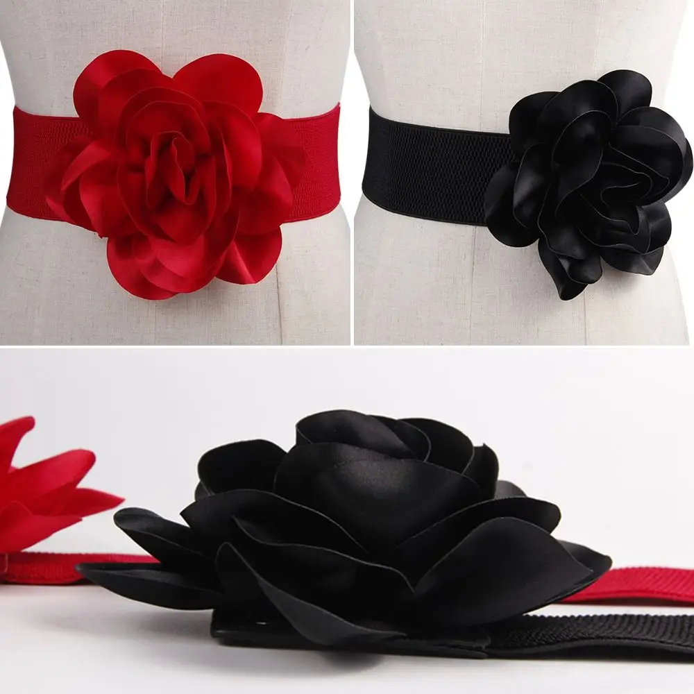 Ladies Large Flowers Wide Belt Dress Tight Elastic Cummerbund Spring Summer Waistband Fashion Party Waist Belts