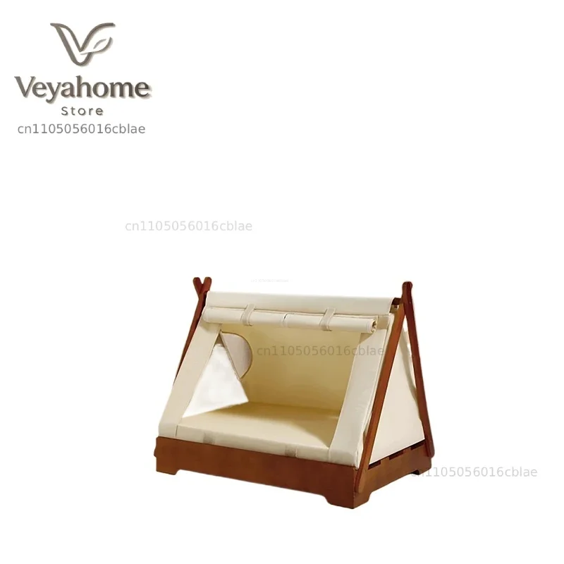 Wooden Pet Tent House - Washable Dog Bed for Small Dogs, Cat House with Removable Cover, Cozy Pet Tent for Indoor/Outdoor Use view 6