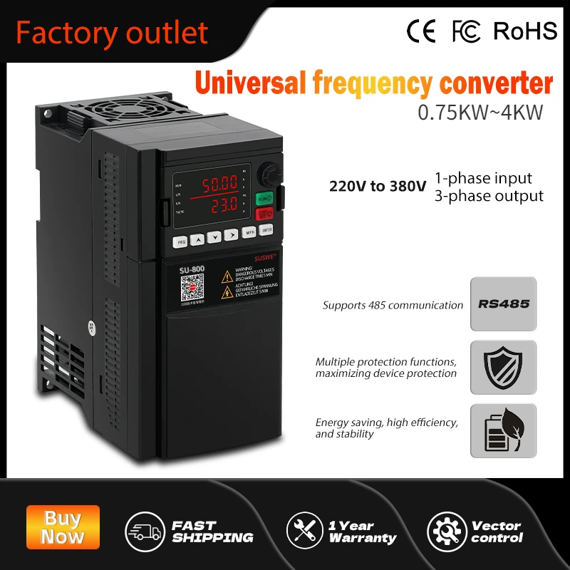 

1-3PH 220V To 380V VFD Inverter 0.75KW/1.5KW/2.2KW/4KW Variable Frequency Drive Converter for 3 Phase Motor