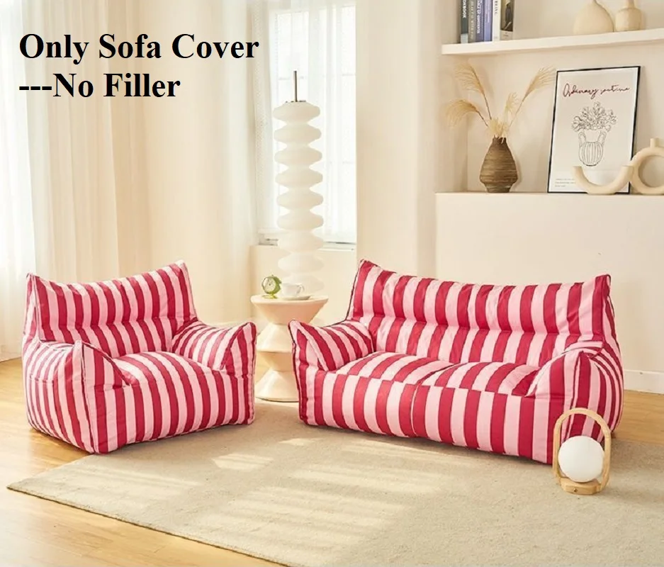 

Rose Stripe Double Sofa Cloth Cover No Filler Bean Bag Cover Tatami Sofa Cover Cotton Linen Fabric Bedroom Living Room Decoratio