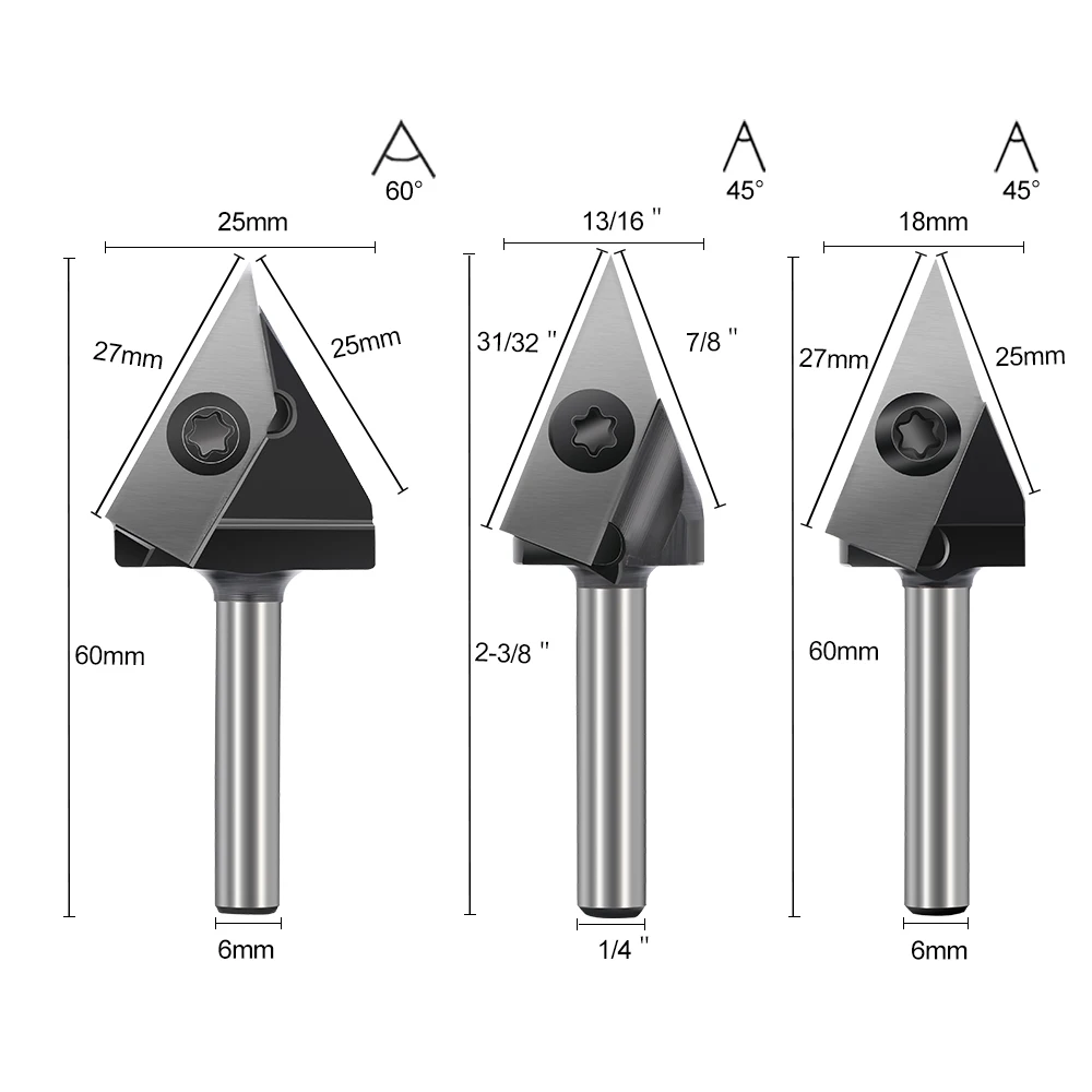 XCAN Milling Cutter Insert CNC Router Bit 6mm 1/4 Shank V Groove Router Bit for Woodworking 2D/3D Engraving Cutter