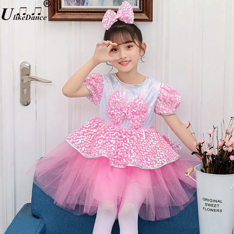 Ragazze paillettes Jazz latino Ballet Dance Costume body bambini Shiny jazz costumi per ragazze Tutu Dance Girl Stage Dancewear