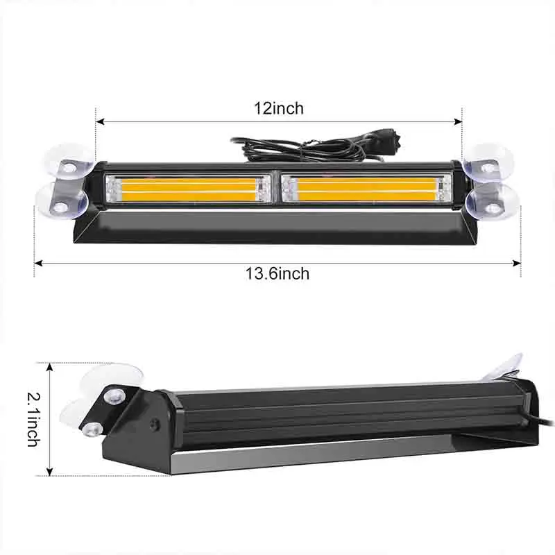 COB LED Universal Car Emergency Flasher Strobe Lights Front Windshield Suction Cup Light LED Day Running Lamp 12V/24V For Trucks