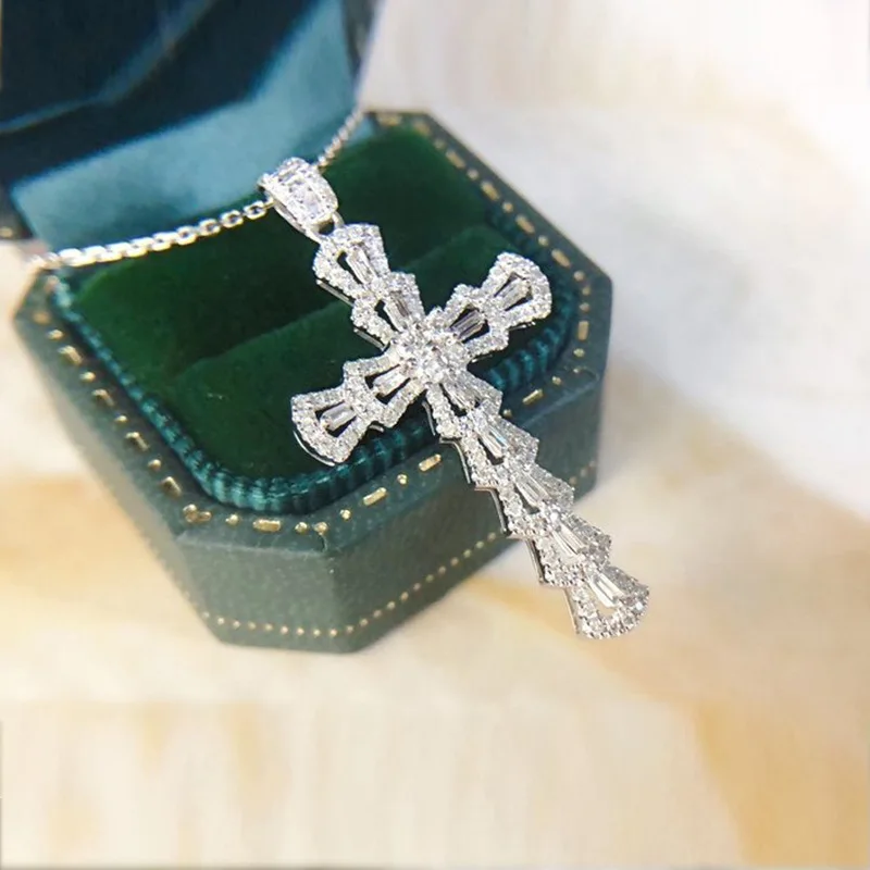 

Luxury S925 Sterlling Silver Necklace Cross Natural Moissanite Pendant Gemstone Hip-hop Silver 925 Jewelry Diamond Necklaces