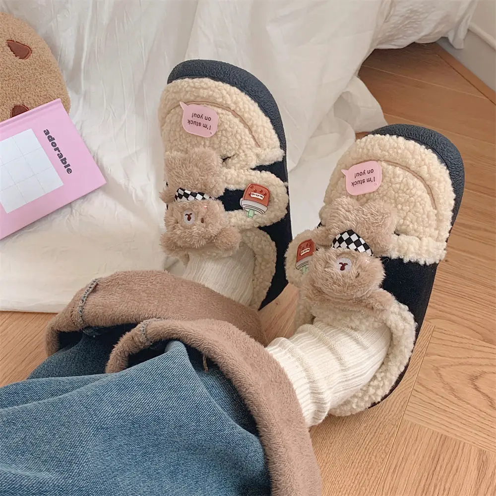 Parent-child Internet celebrity cute bear lamb wool cotton shoes creative Velcro winter casual children bean shoes cotton shoes