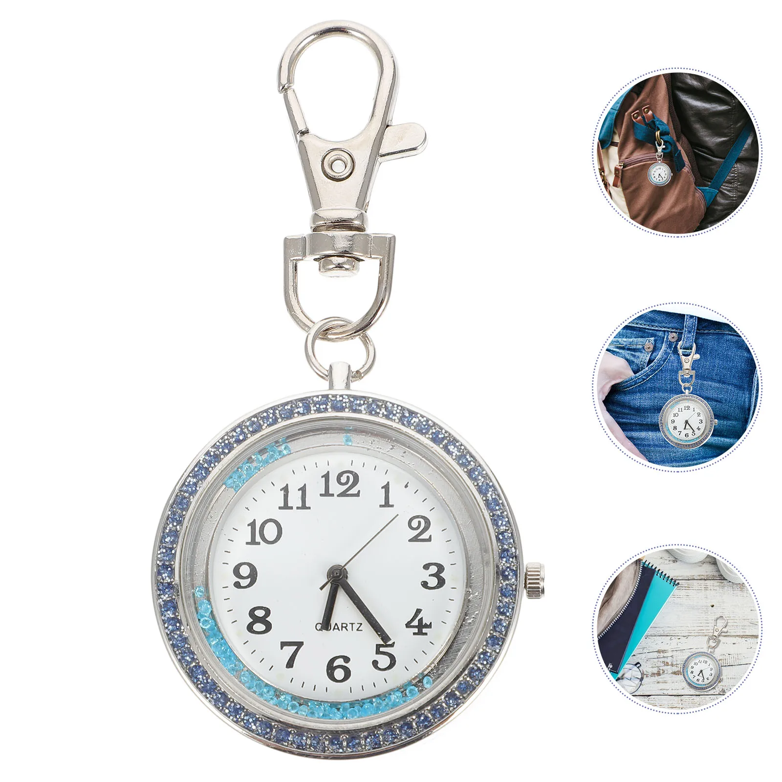 Key Rhinestone Hanging Table Ring Pocket Watch Women Stainless Steel Vintage Style Man