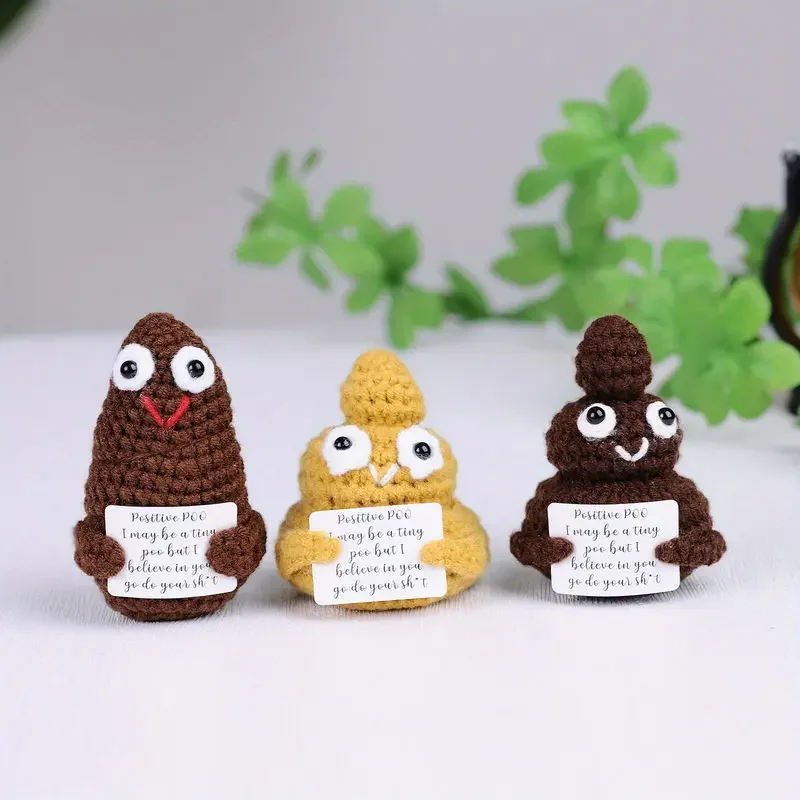 Creative Mini Handmade Crochet Plush Desktop Ornament with Motivational Card – Perfect for Birthday Parties and Graduation Gifts