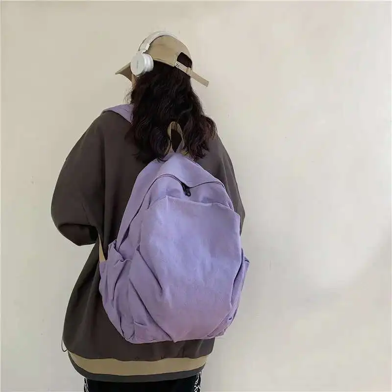 

Backpacks Women Solid Color Zipper School Bag Preppy College Style Fashion Canvas Simple Large Capacity All-match Vintage Korean