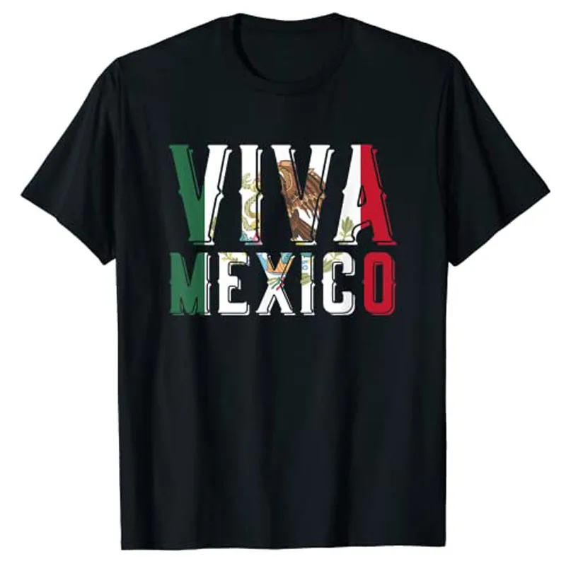 

Viva Mexico Hispanic Mexican Heritage Eagle Mexico T-Shirt Patriotic Letter Printed Graphic Tee Tops Aesthetic Clothes Gifts