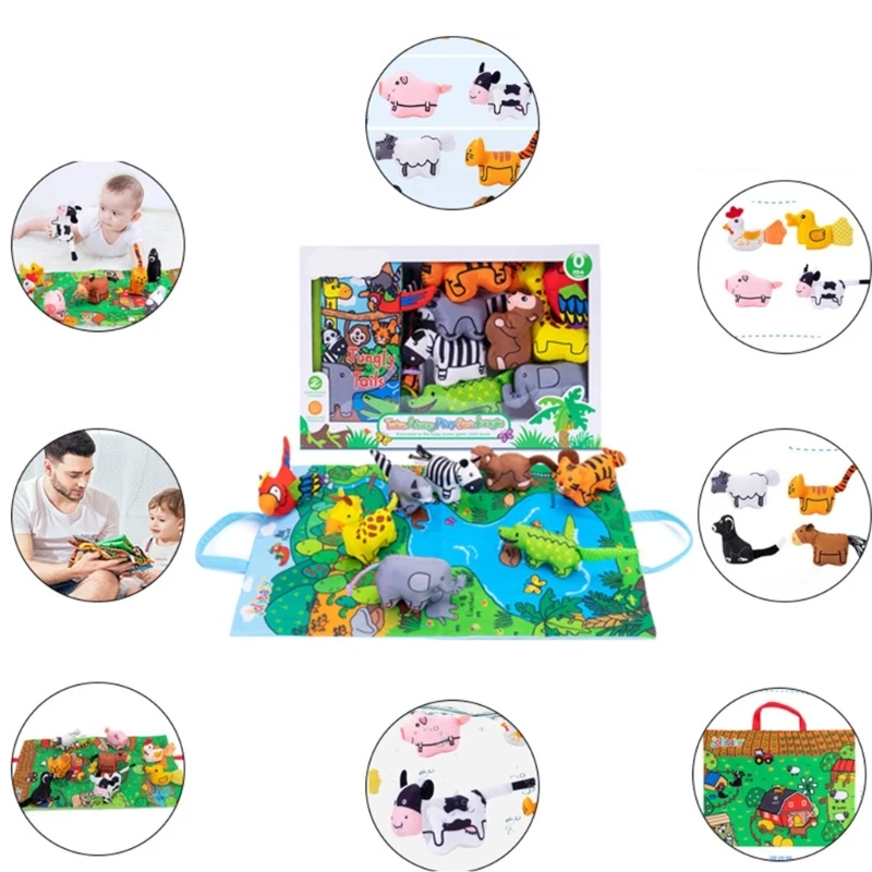 Kids Crinkle Book Animals Series Soft Cloth Activity Books Washable Book Educational Cloth Squeak Book for Infants