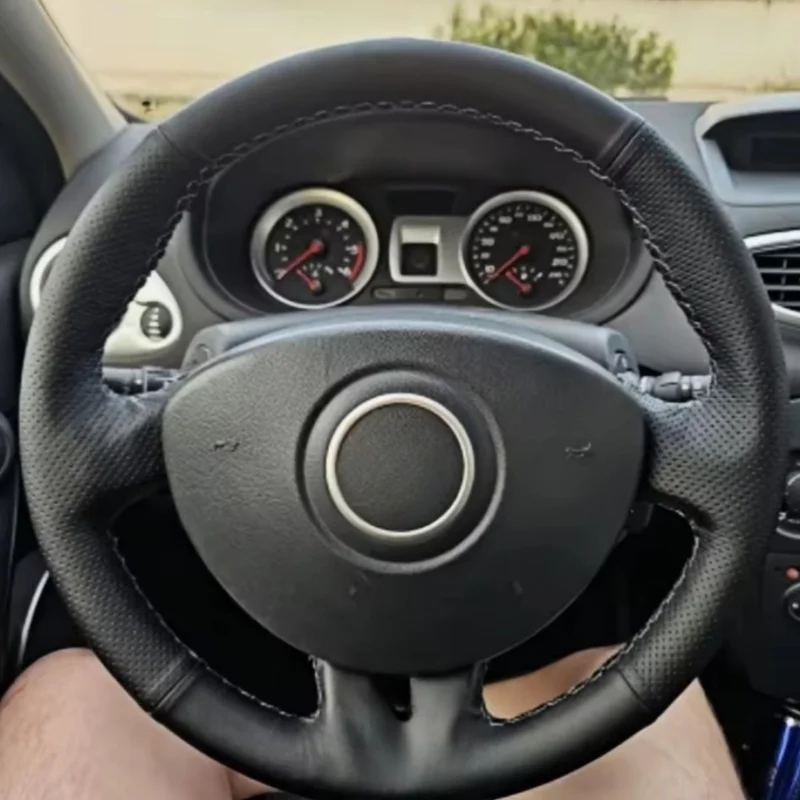 

DIY Black Faux Leather Breathable Car Steering Wheel Cover For Renault Clio 3 2008 2009 Clio Dynamics 2008 Clio Mk 3 Accessories