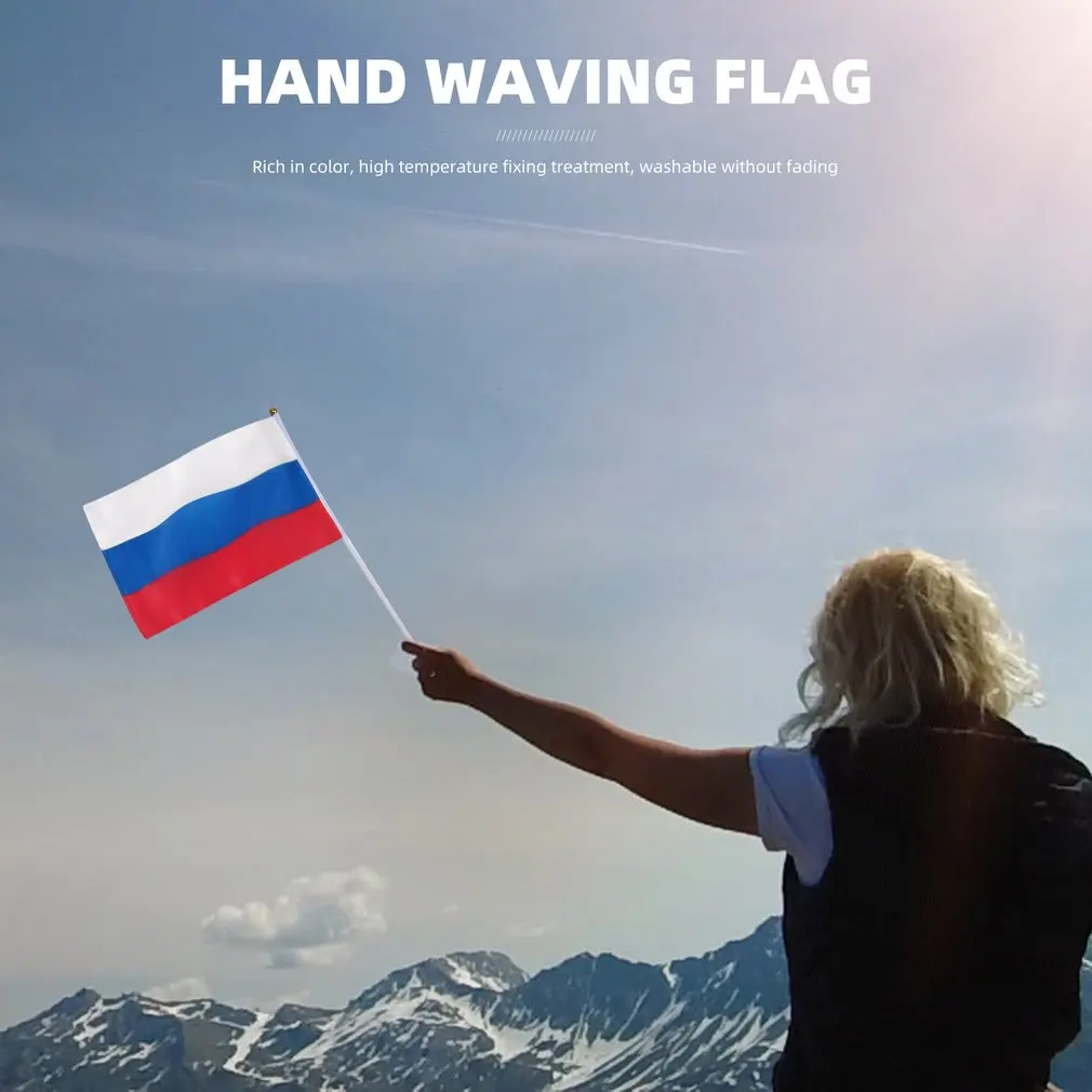 Russia Flag 14*21CM 2022 Russia CUP 10pcs Small Russian Flag the Hand National Flag with Pole Waving Flag