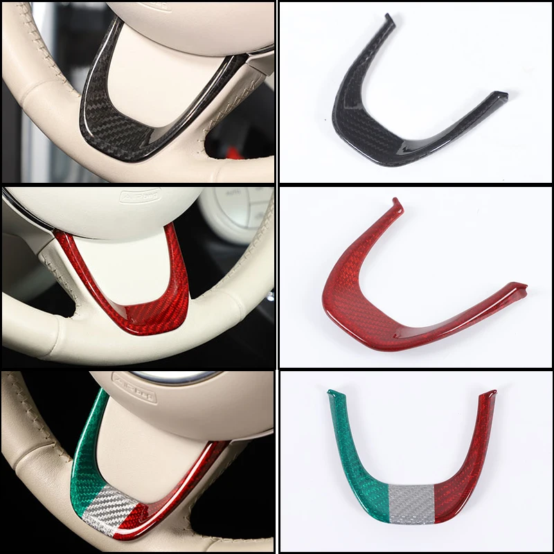 

For Fiat 500 2016+ Real carbon fiber Car steering wheel button decorative panel cover interior accessories