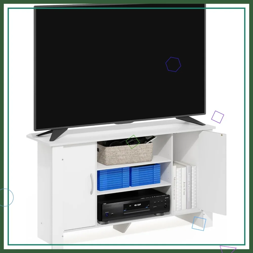 

4-Tier Adjustable TV Stand with Door Storage, Open Back Console for TVs up to 46 Inch, White for Living Room or Bedroom