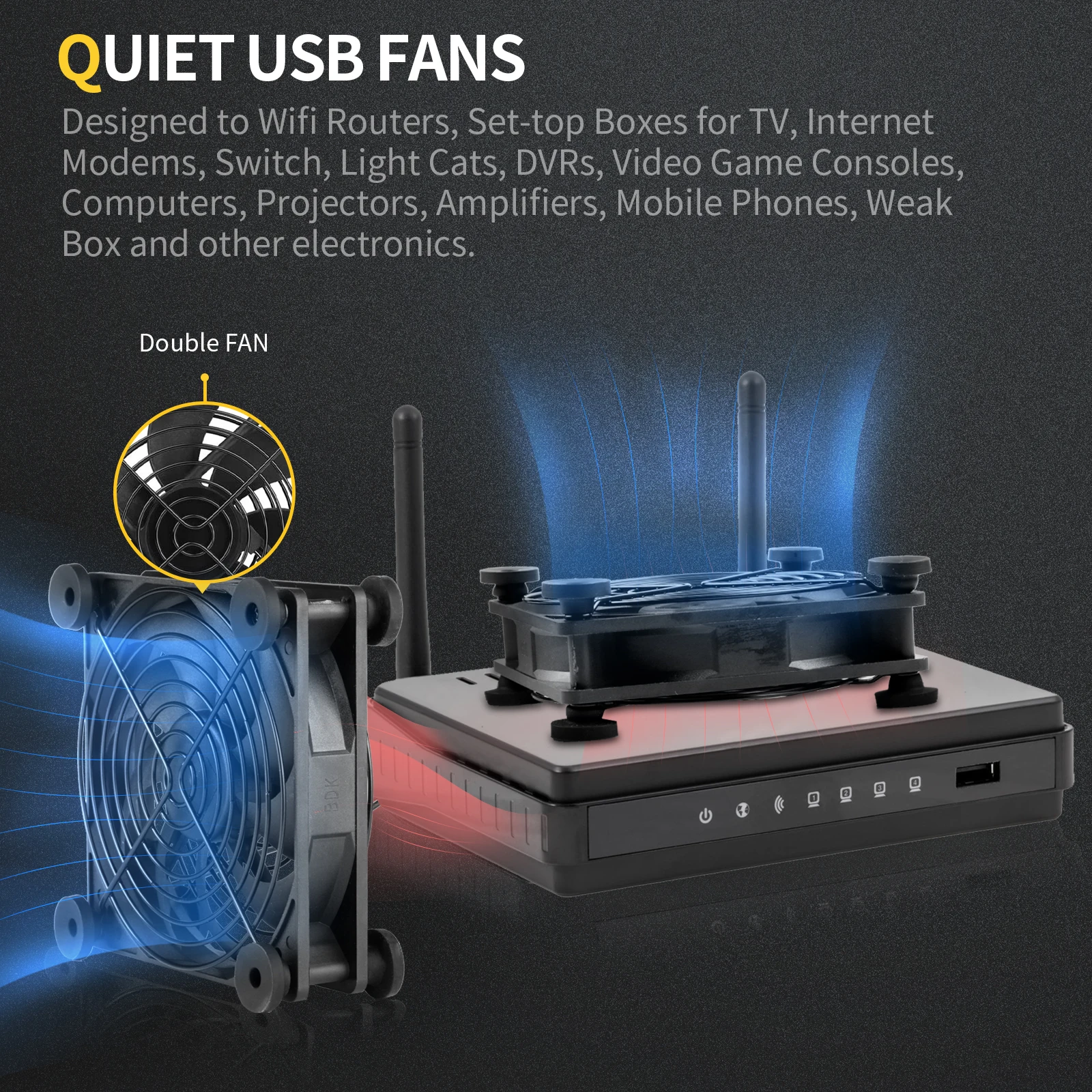 Quiet Dual 120mm USB Fan with Speed Controller,for Receiver DVR Playstation Xbox Computer Cabinet Cooling
