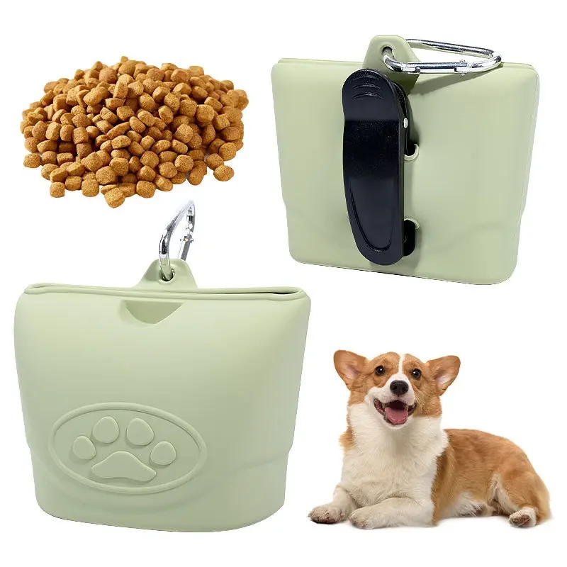 Silicone Dog Treat Pouch,Clip on Portable Training Container,Convenient Magnetic Buckle Closing and Waist Clip,Portable Training
