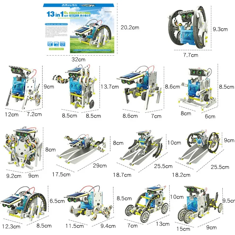 Kit de Robot alimentado por energía Solar para niños, juguete educativo 13 en 1, ensamblaje de ciencia, transformación, regalo perfecto para la escuela