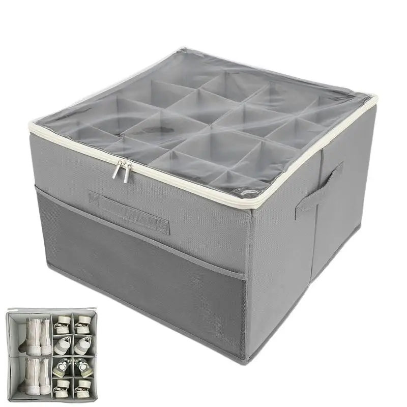 

Shoe Storage Bins with Clear Cover Adjustable Shoe Cube Storage Box with Handle Space-Saving Shoe Rack for Closet Laundry Room