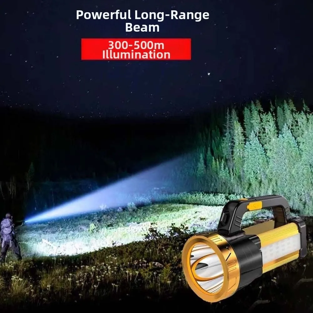 Anti-splash Water Camping Searchlight with Side Lights Dimmable Handheld Spotlight 2400mAh Battery 1200mAh Battery