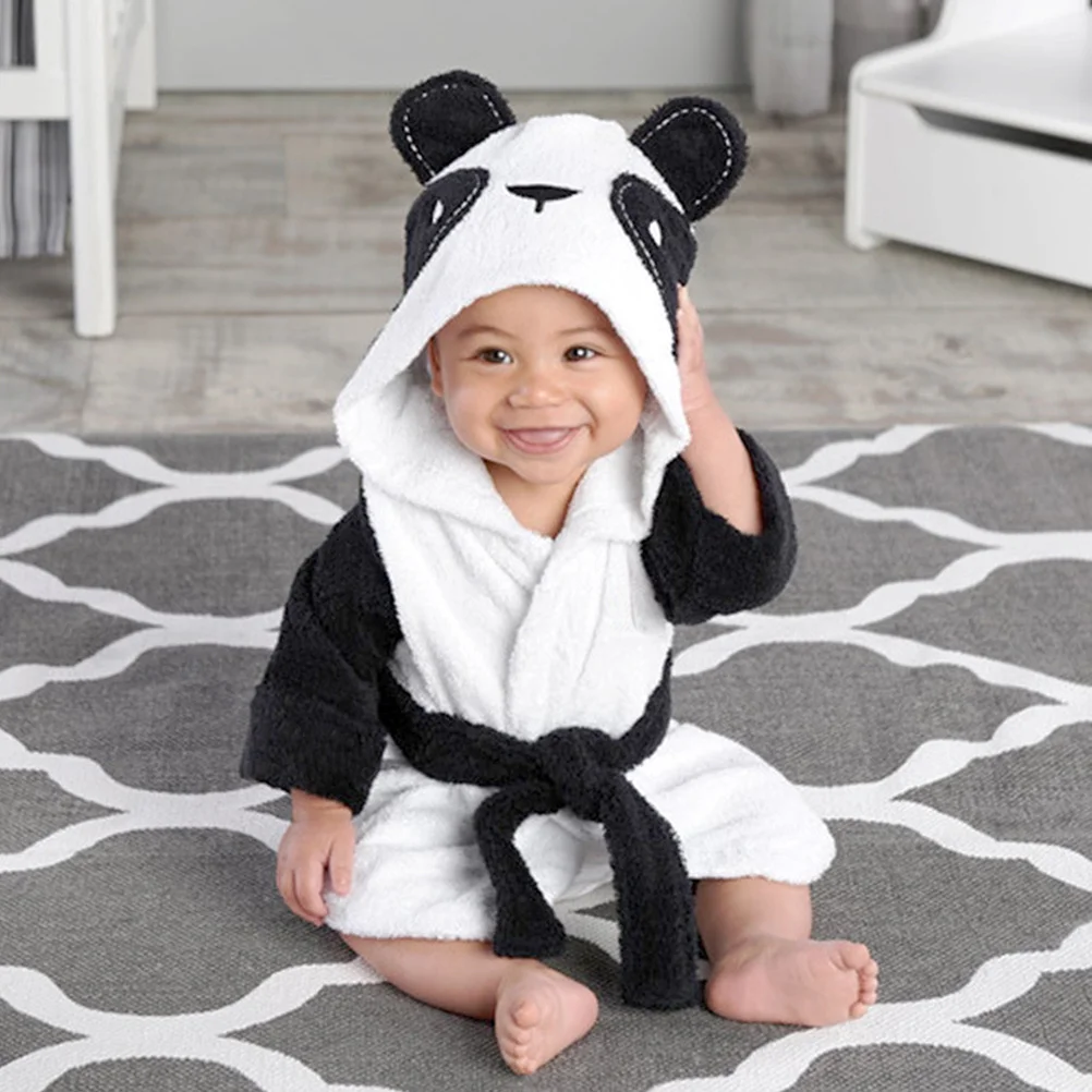 

Bathrobe Cartoon Panda Pattern Soft Coral Fleece Bath Towel Toddler Shower Cover Children Sleepwear