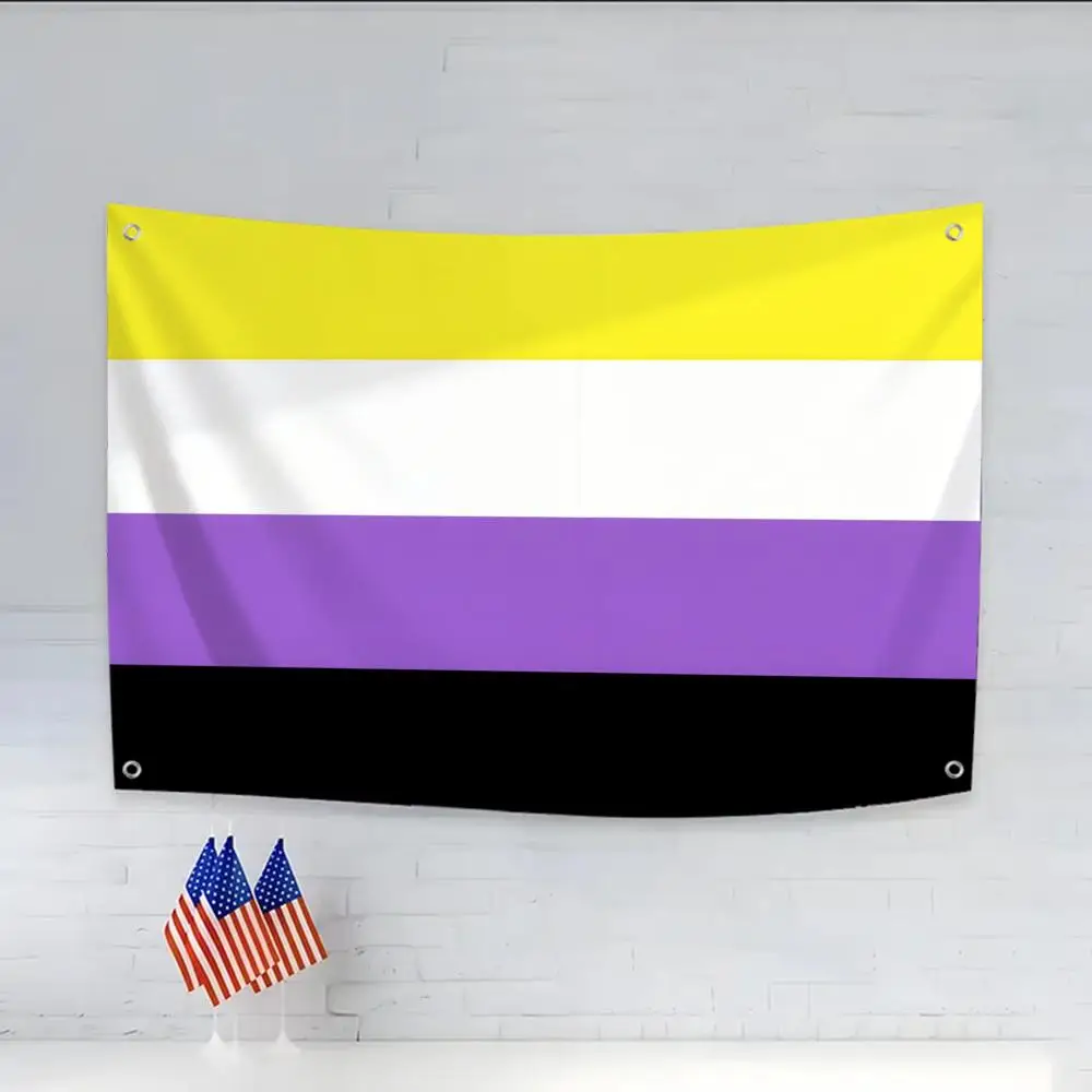 LGBTQ Nonbinary Pride Flags Daily four rings hanging no edging for indoor use and outdoor decor easy hanging