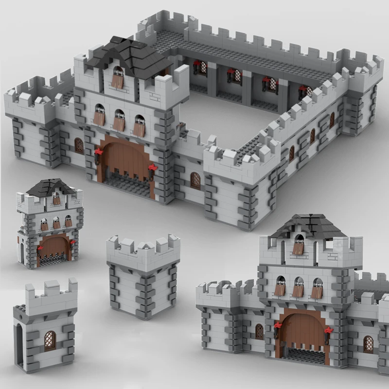 MOC Medieval Castle Accessories Building Blocks Walls Gates Knight Rome Figures Soldiers Battlefield Military Bricks Kids Toys