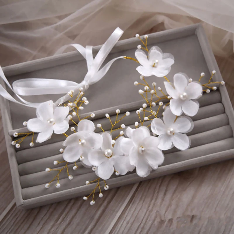 Flowers Pearl Garland Bridal Wedding Crown Floral Hair Headdress Headband