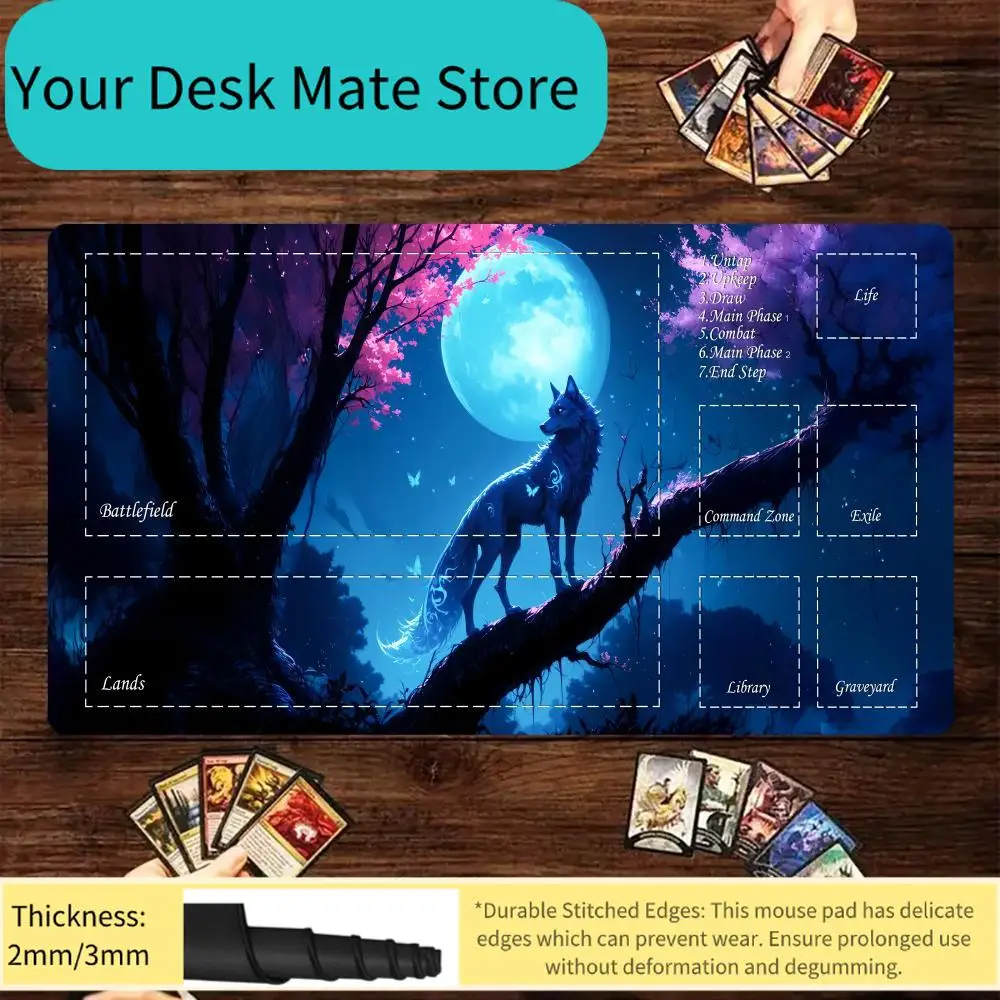 

Chinese Style MTG TCG Game Playmat with Chinese Character "Jin (Today)" Element, marked with the complete 7-step MTG turn sequen