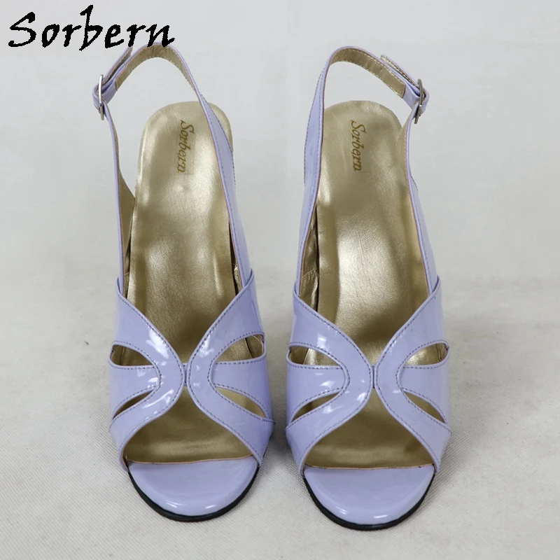 Sorbern Light Purple Sandal Slingback Women Shoes 16Cm Heels Burlesque Heel Cross Strap Hollow Out Shoe Uppers Custom