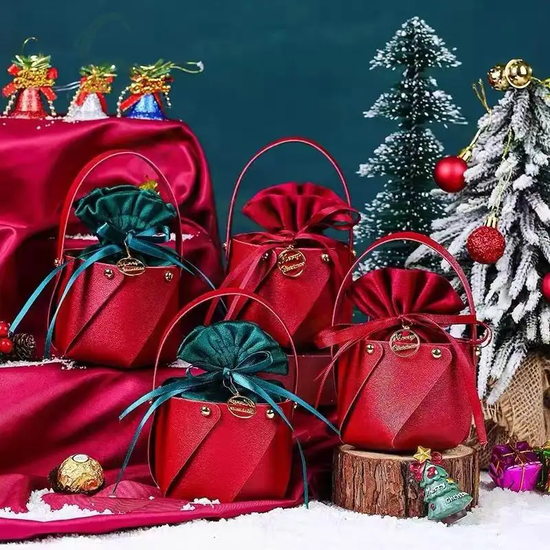 Christmas Gift Bag Leather Velvet Cartoon Apple Candy ChocolatePackaging Box Wedding Party Supplies BagHandbagXmas Decoration