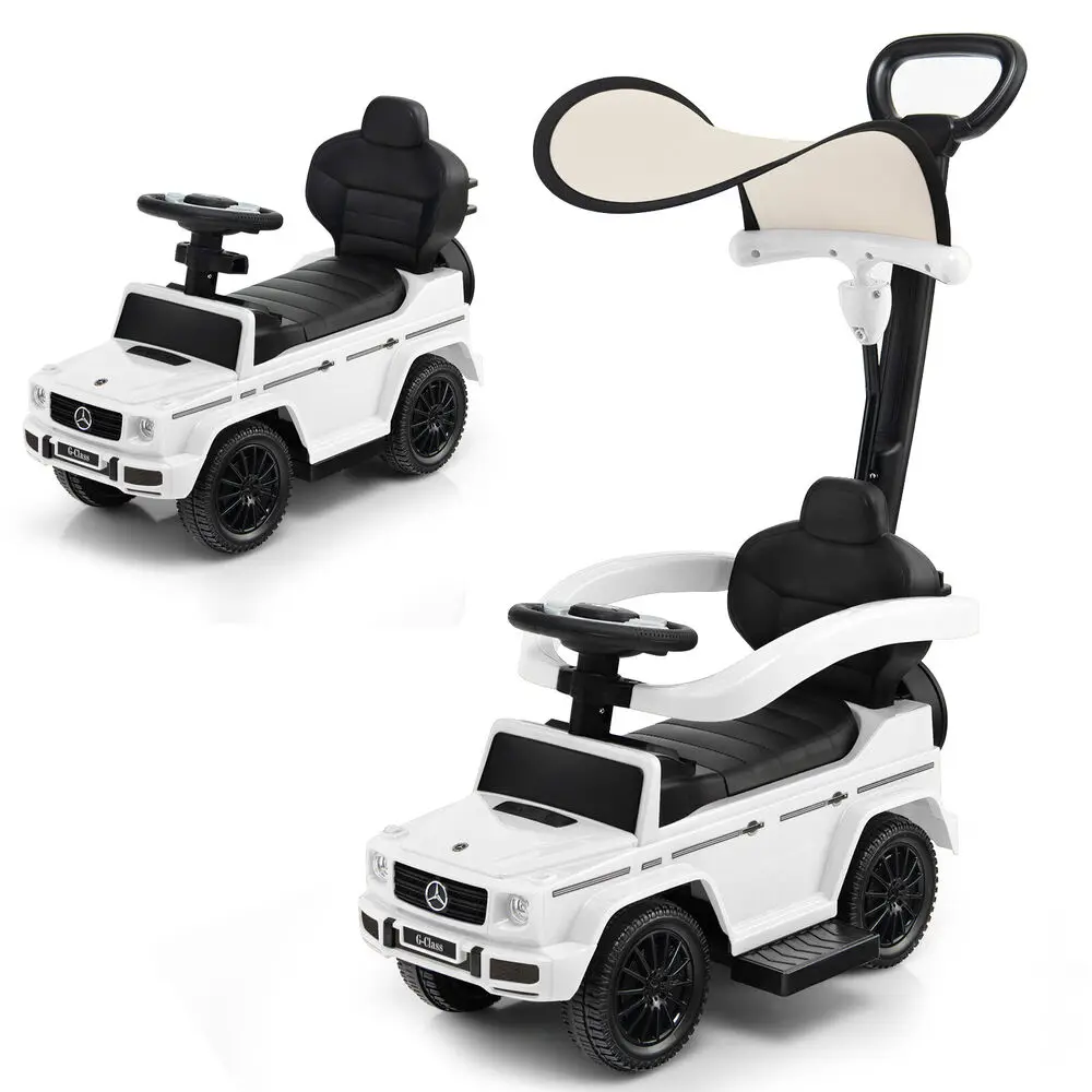 Babyjoy Mercedes Benz G350 Stroller Sliding Car 3 in 1 Ride on Push Car w/ Canopy White